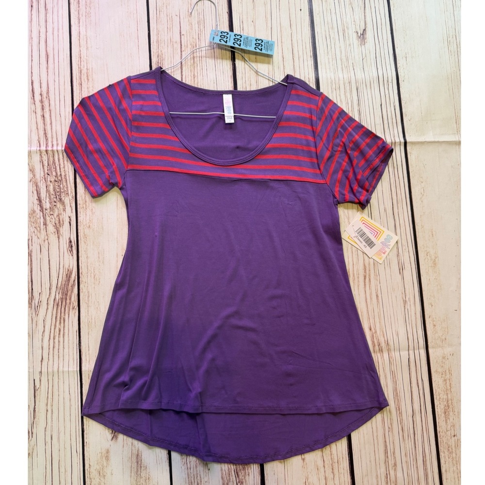 LuLaRoe Classic T Shirt Womens Extra Small Purple Red Striped Scoop Neck NWT